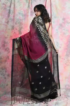 Magenta woven linen saree with blouse