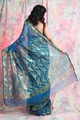 Blue woven blended cotton saree  4