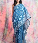 Sky Blue Woven Blended Cotton Saree Without Blouse