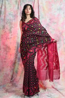 Black Woven Blended Cotton Saree Without Blouse