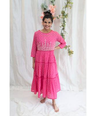 Pink Wildflower tiered Maxi dress 1