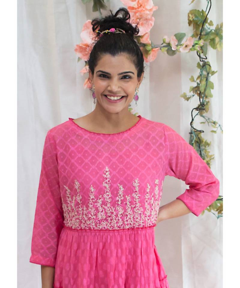 Pink Wildflower tiered Maxi dress