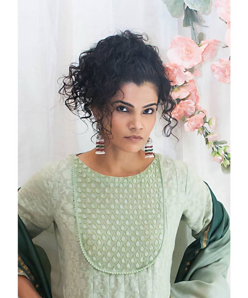 Green Classic Anarkali with churidar & dupatta