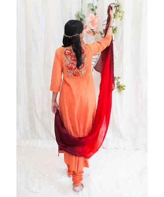 Orange Classic Anarkali with churidar & dupatta 2