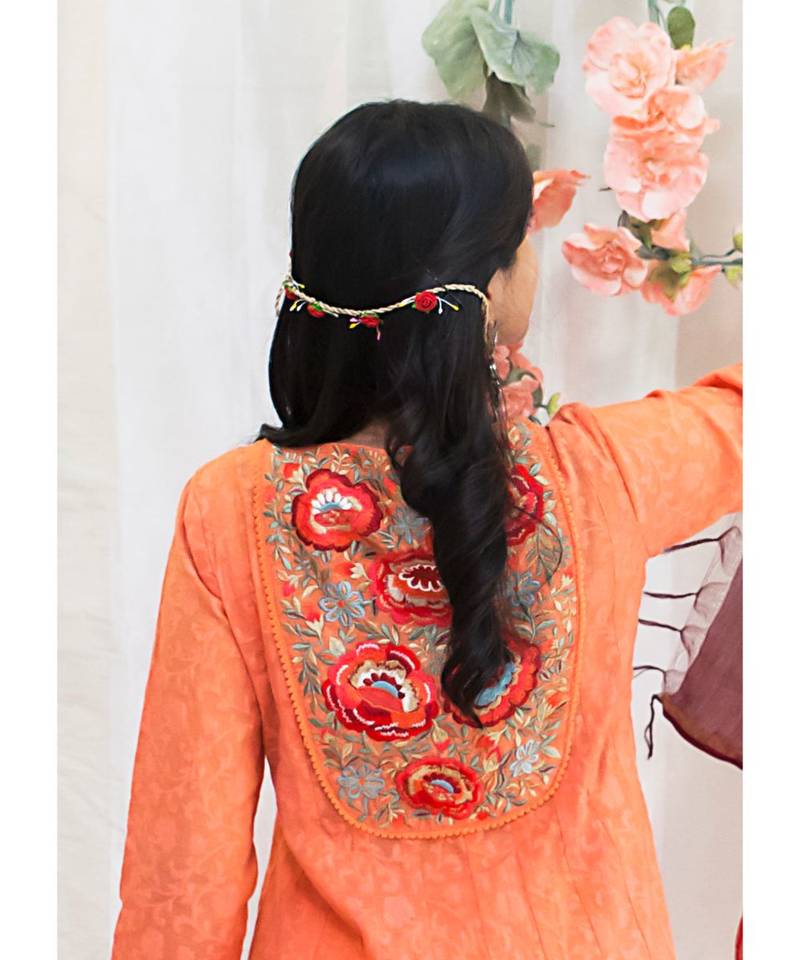 Orange Classic Anarkali with churidar & dupatta