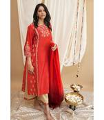 Red Moghul Long Kurta with Palazzo and dupatta