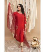 Red Dahlia kurta with trouser and dupatta