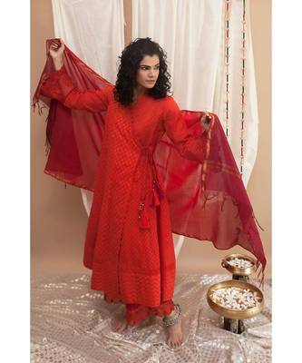 Red Padmini Angrakha with Pyjama & Dupatta 2