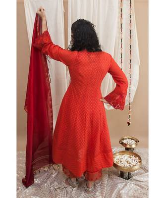 Red Padmini Angrakha with Pyjama & Dupatta 3