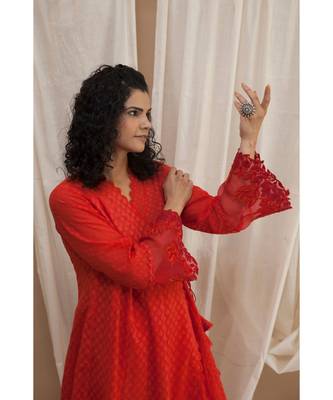 Red Padmini Angrakha with Pyjama & Dupatta 4