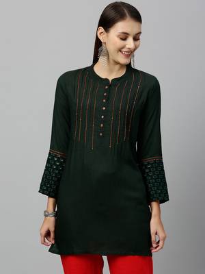 GREEN Rayon stitched   kurta 1