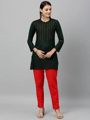 GREEN Rayon stitched   kurta 4