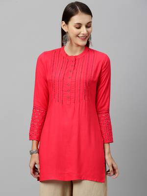 Peach Rayon stitched   kurta 1