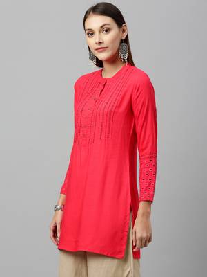 Peach Rayon stitched   kurta 3