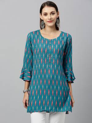 Teal Rayon stitched   kurta 1