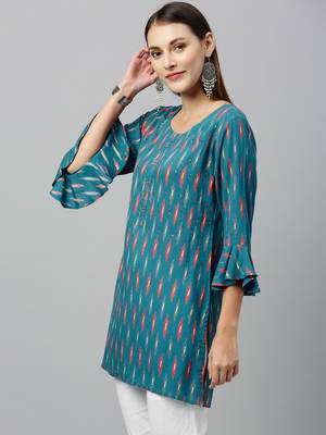 Teal Rayon stitched   kurta 3