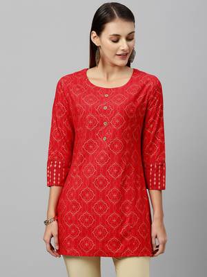 RED Rayon stitched   kurta 1