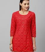 RED Rayon stitched   kurta