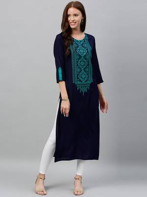 Blue Rayon stitched   kurta 1