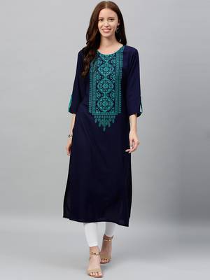 Blue Rayon stitched   kurta 4