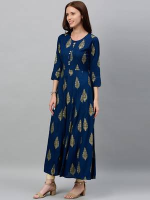 Teal Rayon stitched   kurta 3
