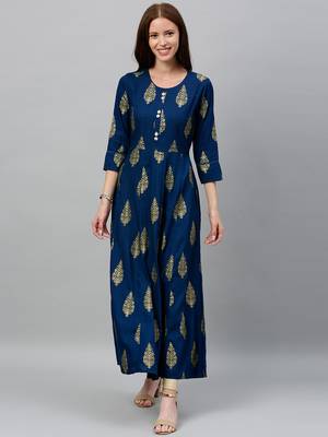 Teal Rayon stitched   kurta 4