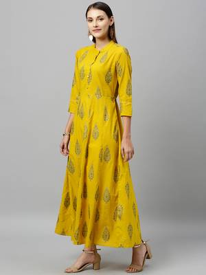 Mustard Cotton stitched   kurta 3