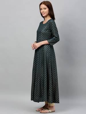 Teal Rayon stitched   kurta 3