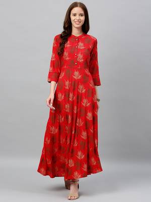 Red Rayon stitched   kurta 1