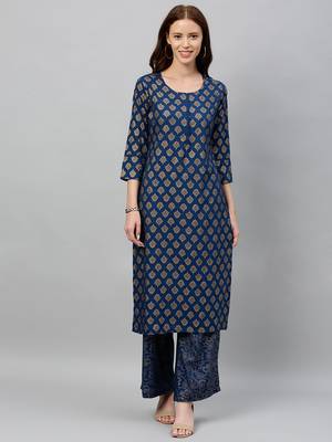 Teal Rayon stitched   Kurta with     Palazzo 1