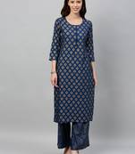 Teal Rayon stitched   Kurta with     Palazzo