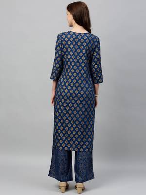 Teal Rayon stitched   Kurta with     Palazzo 2