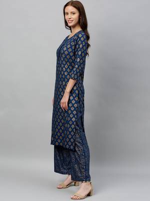 Teal Rayon stitched   Kurta with     Palazzo 3