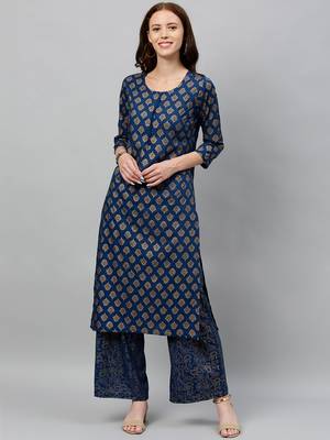 Teal Rayon stitched   Kurta with     Palazzo 4