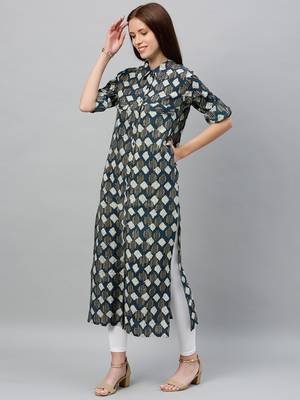 Blue Cotton stitched   kurta 4