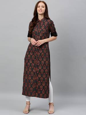 Black Cotton stitched   kurta 1