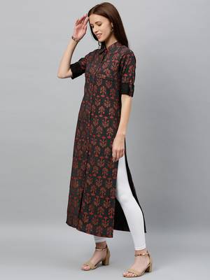 Black Cotton stitched   kurta 3