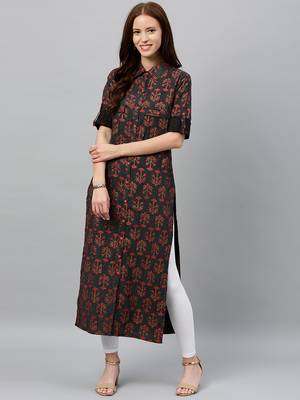 Black Cotton stitched   kurta 4
