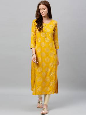 Mustard Rayon stitched   kurta 4