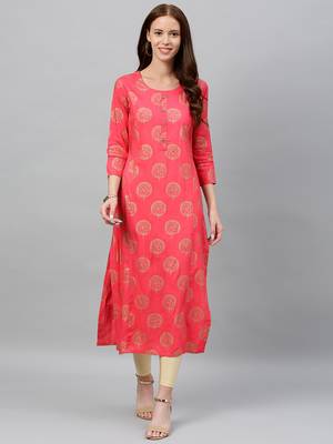 Pink Rayon stitched   kurta 1