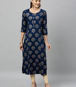 Teal Rayon stitched   kurta