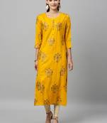 Mustard Rayon stitched   kurta