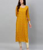 Mustard Rayon stitched   kurta