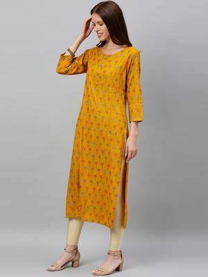 Mustard Rayon stitched   kurta 3