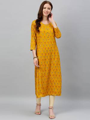 Mustard Rayon stitched   kurta 4