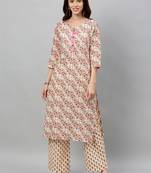 Beige Cotton stitched   Kurta with     Palazzo