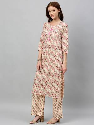 Beige Cotton stitched   Kurta with     Palazzo 3