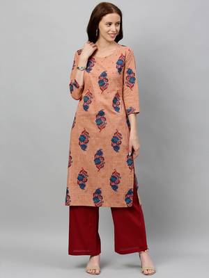 Brown Cotton stitched   Kurta with     Palazzo 1