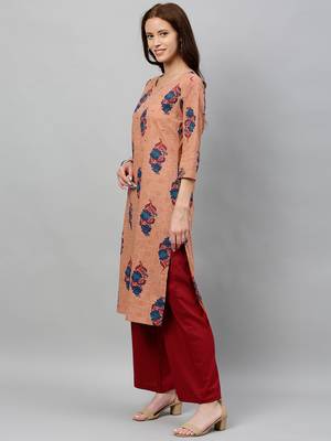 Brown Cotton stitched   Kurta with     Palazzo 3