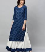 Navy Rayon stitched   kurta  with     Skirt